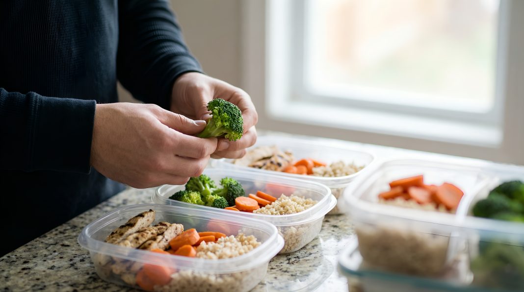 Someone preparing food using glass bowls, metal containers, or ceramic dishes
