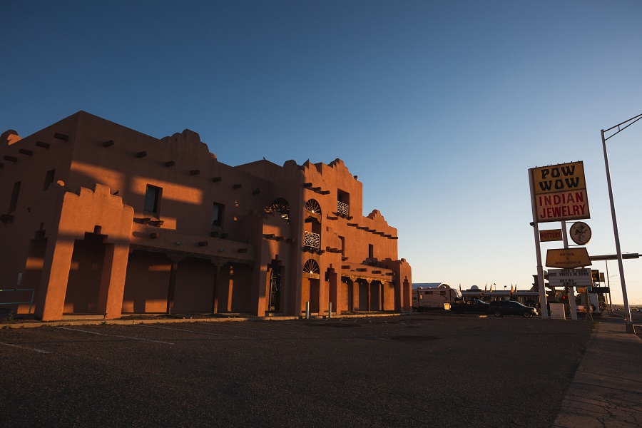 Sunset on a Native American Gift Shop in Gallup, New Mexico, September 2020