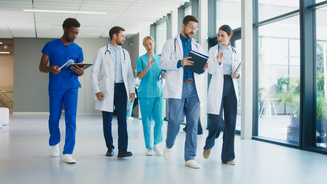 Doctors and hospital leaders gather at the hospital to advocate for House Bill 99, a medical malpractice reform aimed at protecting patient access to care.