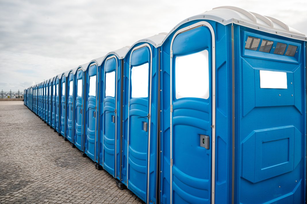 Newly installed public restroom facility at an Albuquerque transit hub serving commuters and transit riders.