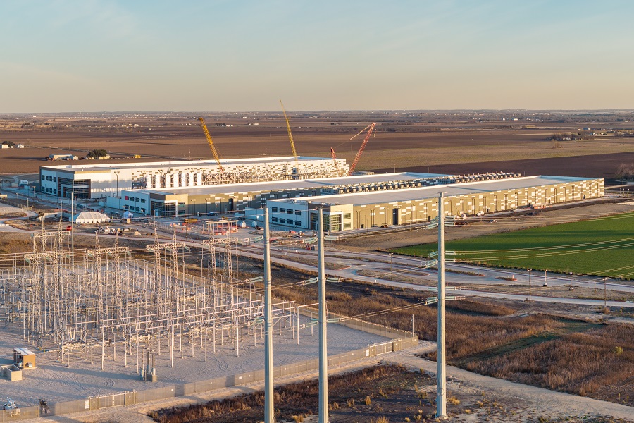 Aerial view of power plant at Skybox Prologis PowerCampus Austin data center in Hutto TX