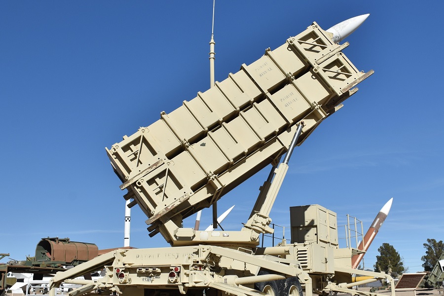 White Sands, NM - December 29, 2024: A MIM-104 Patriot mobile interceptor missile surface-to-air missile (SAM) system at the Army's White Sands Missile Range.