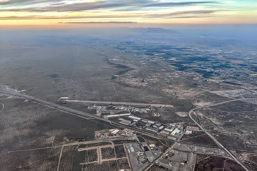 The Santa Teresa, New Mexico, airport, officially the Doña Ana County International Jetport, at the northwest corner of the community of Santa Teresa.