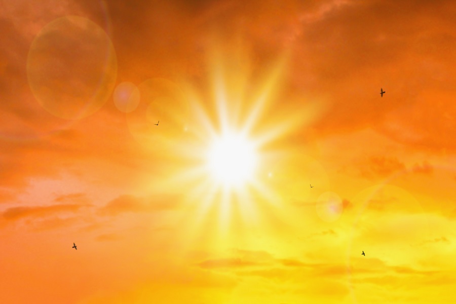 Heat wave of extreme sun and sky background.