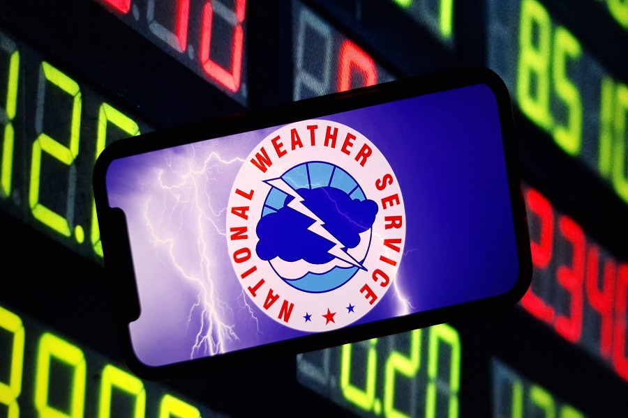 Konskie, Poland - June 170 2024: NWS National Weather Service logo displayed on mobile phone screen
