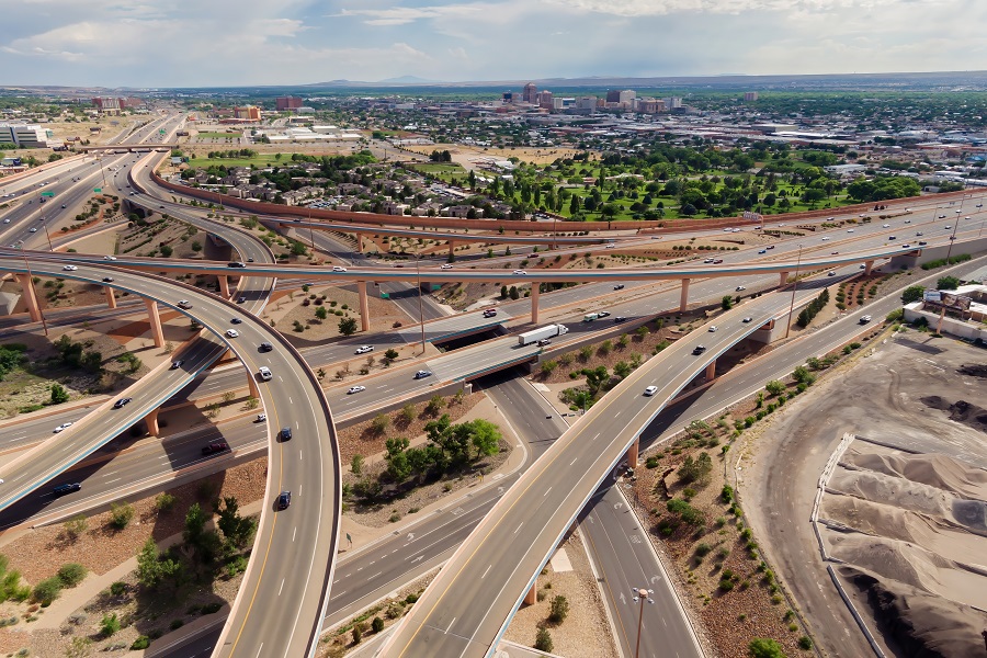 Interstate 25 and Interstate 40 freeway junction in Albuquerque, New Mexico, United States of America.