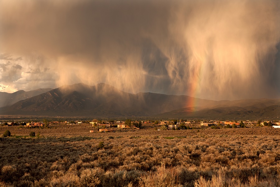Monsoon showers over Taos Valley in New Mexico